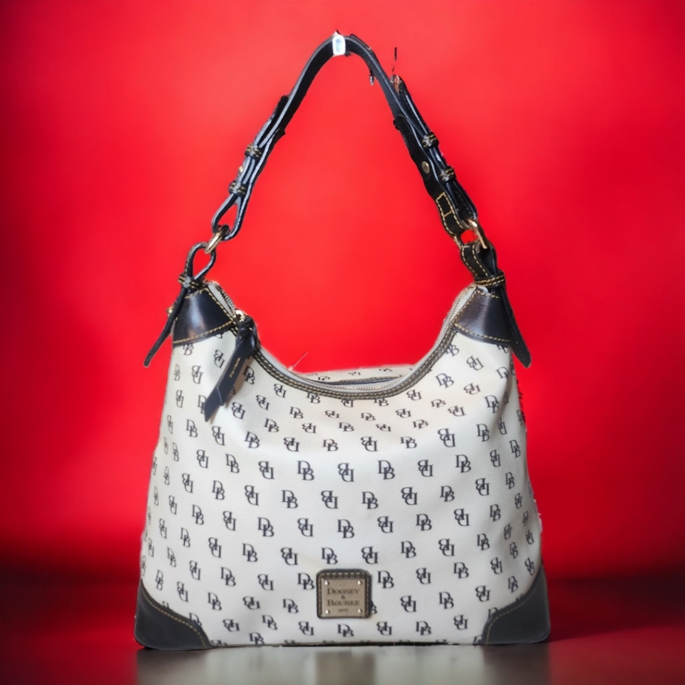 Dooney &  Bourke Signature Monogram Erica Shoulder Hobo Bag Black & White - Picture 16 of 16